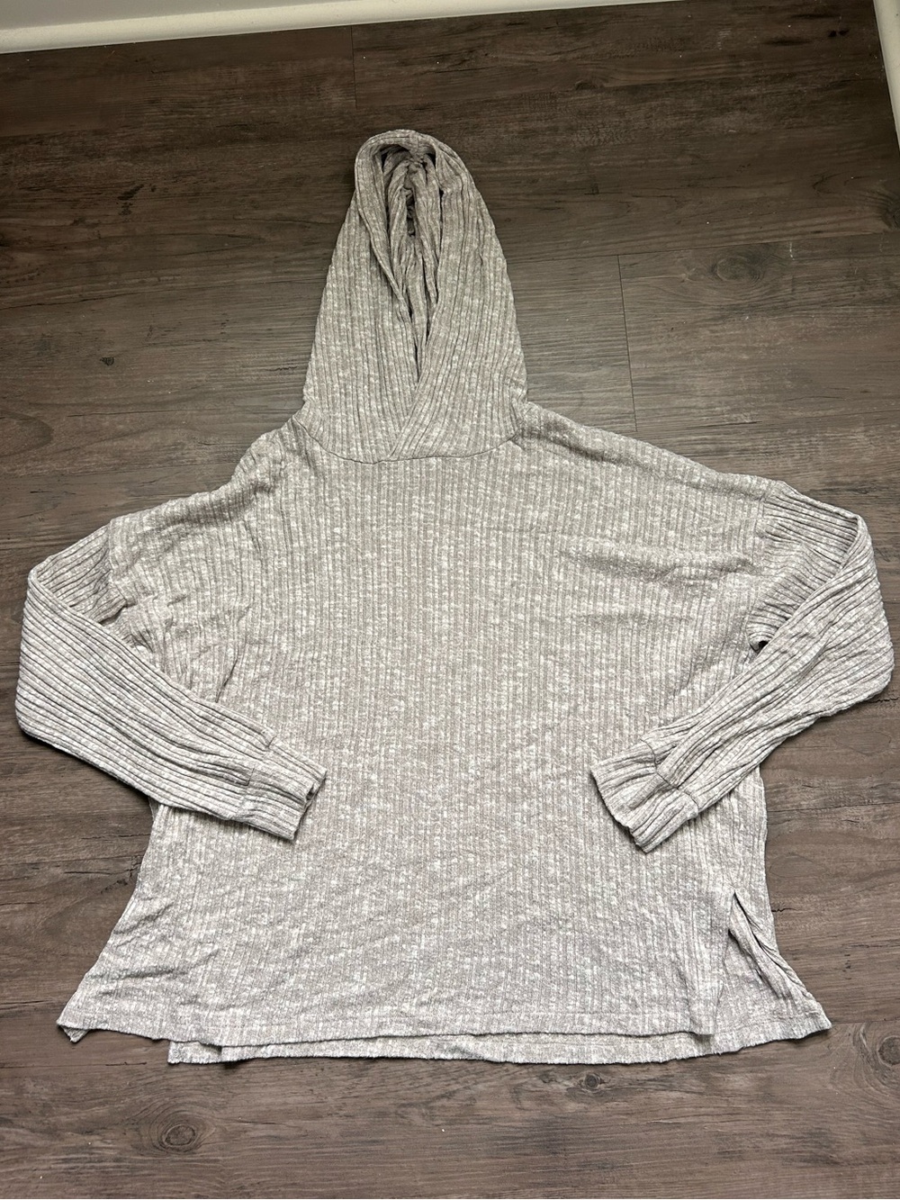 American Eagle Outfitters Heather Gray Ribbed Hooded Pullover